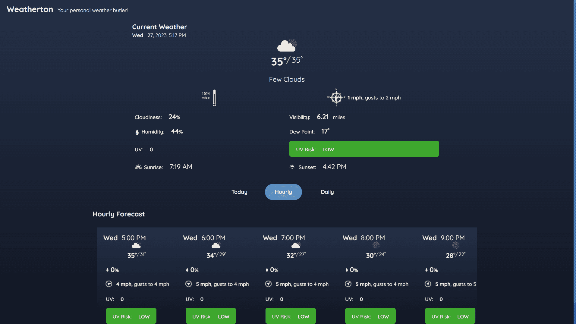 Dark sky app with weather information.